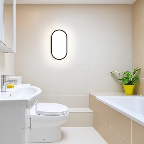 Aydos 20W IP65 Oval Siyah LED Tavan ve Duvar Lambası | 6500K Beyaz Işık | Su Geçirmez Banyo Bahçe Aydınlatma Armatürü | 2000 Lümen | 270x147x78mm (220V)