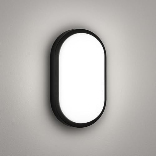 Aydos 20W IP65 Oval Siyah LED Tavan ve Duvar Lambası | 6500K Beyaz Işık | Su Geçirmez Banyo Bahçe Aydınlatma Armatürü | 2000 Lümen | 270x147x78mm (220V)