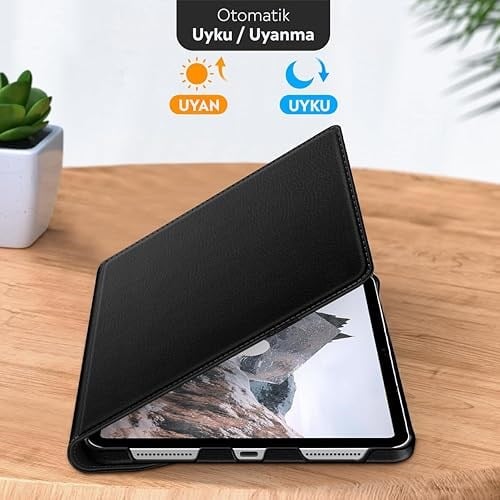 Babilden APPLE 11 inç iPad (A16) / iPad Air 10.9 inç/iPad 10.Nesil 10.9 Wi-Fi Yatay ve Dikey Standlı 360 Derece Döner Tablet Kılıfı Siyah