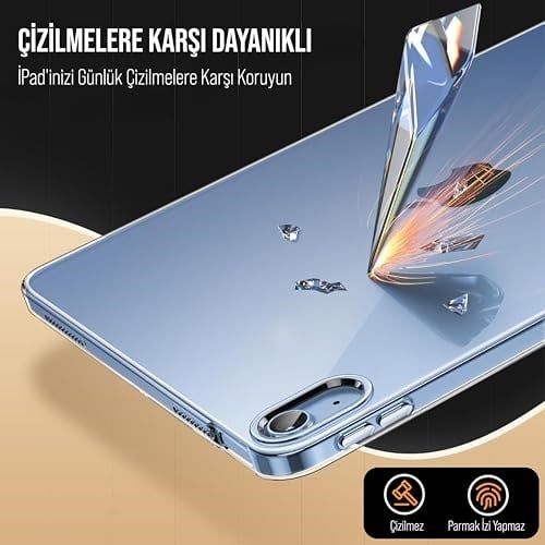 Babilden APPLE ile uyumlu 11 inç iPad (A16) / iPad Air 10.9 inç/iPad 10.Nesil 10.9 Kılıf Şeffaf Silikon Arka Kapak