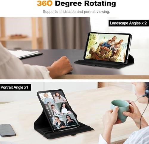 Babilden Samsung Galaxy Tab A9 Plus X210/Galaxy Tab A11+ Yatay ve Dikey Standlı 360 Derece Döner Tablet Kılıfı Siyah - Seçenekler: Galaxy Tab S6 Lite P610, Galaxy Tab S7 FE...