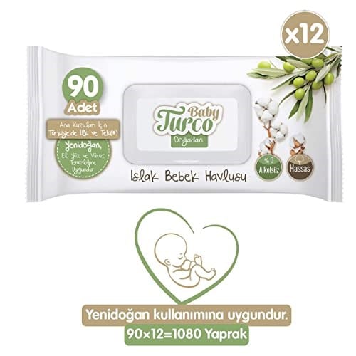 Baby Turco Doğadan Yenidoğan Islak Bebek Havlusu 12X90 Yaprak