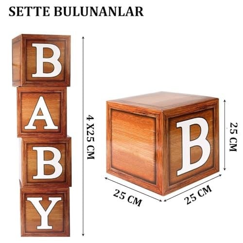 Baby Yazılı Ahşap Konsept Baby Shower Dekorasyon Kutu Set