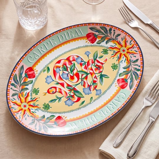 Baci Milano Dolce Far Niente Güneş Desenli Oval Porselen Servis 36x25,5 cm