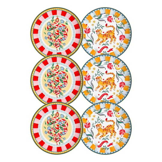 Baci Milano Dolce Far Niente Karışık Desenli 6 Parça Mix Porselen Pasta Tabağı 22 cm