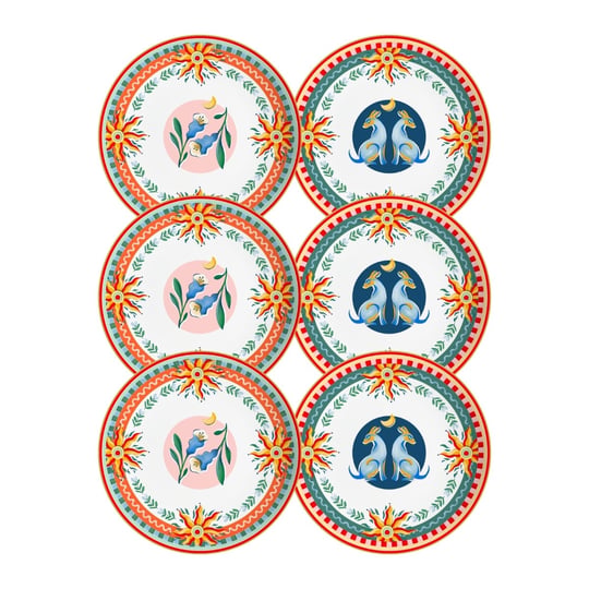 Baci Milano Dolce Far Niente Karışık Desenli 6 Parça Mix Porselen Çukur Tabağı 22 cm