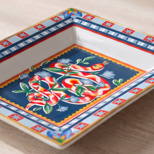 Baci Milano Dolce Far Niente Mavi Desenli Dikdörtgen Porselen Tabak 19,5x15,5 cm