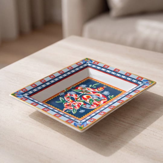 Baci Milano Dolce Far Niente Mavi Desenli Dikdörtgen Porselen Tabak 19,5x15,5 cm