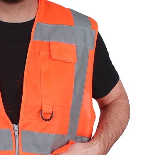 Badem10 Mühendis Tipi İkaz Yeleği Cepli Fosforlu Turuncu Standart Beden