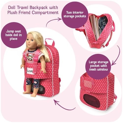 Badger Basket Bebek seyahat sırt çantası ile pelüş Freund-fach – Pembe/Star (American Kız bebekleri için uygun)