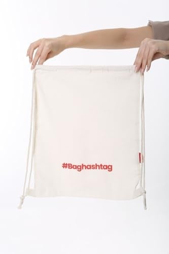 Baghashtag Baskılı Ham Bez Büzgülü Sırt İpli Bez Çanta