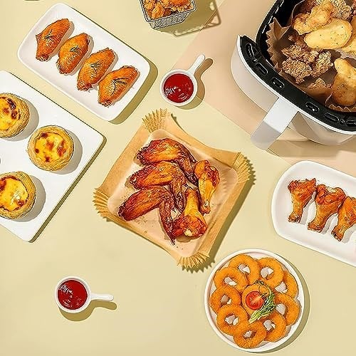 Baker Ticaret Airfryer Pişirme Kağıdı,Xl-Xxl Büyük Boy, Kare, 200 Adet Hava Fritöz Parşömen Fırın Kağıdı Tek Kullanımlık Kağıt Fırın Fritöz Pişirme Kızartma Tavası Için Uygun 20CM