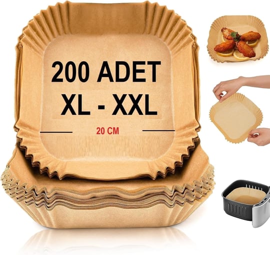 Baker Ticaret Airfryer Pişirme Kağıdı,Xl-Xxl Büyük Boy, Kare, 200 Adet Hava Fritöz Parşömen Fırın Kağıdı Tek Kullanımlık Kağıt Fırın Fritöz Pişirme Kızartma Tavası Için Uygun 20CM