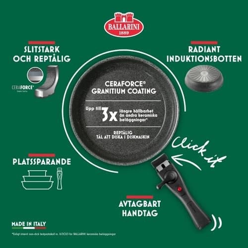 BALLARINI Torre kızartma tavası seti, seramik kaplama, 24 + 28 cm, indüksiyonlu ocaklara uygun, 2 çıkarılabilir saplı, alüminy - Seçenekler: 20 cm + 28 cm + 16 cm + 1 Griff, 24 cm + 28 cm + 1 Griff...
