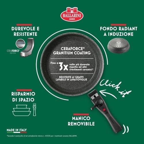BALLARINI Torre kızartma tavası seti, seramik kaplama, 20 + 28 cm, indüksiyonlu ocaklara uygun, çıkarılabilir sap, alüminyum