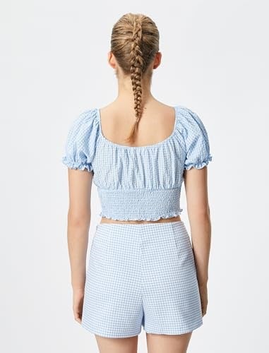 Balon Kollu Crop Poplin Bluz