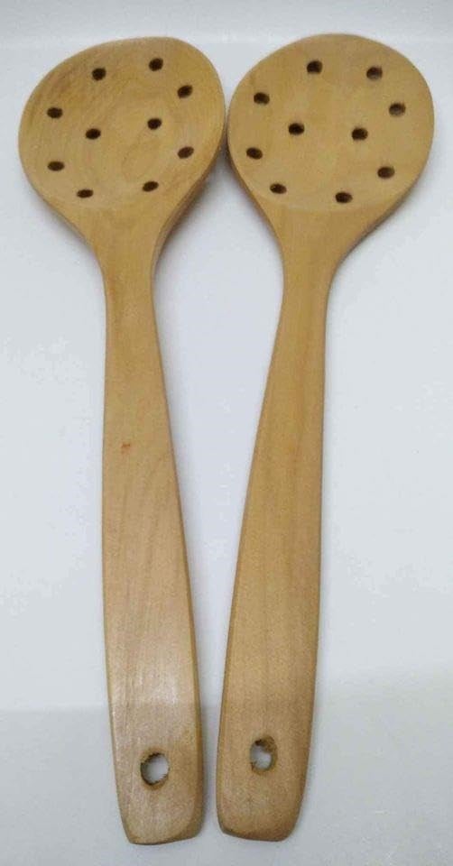 Bambu Düz Delikli Süzgeç Kaşık 31 Cm El Yapımı B-4