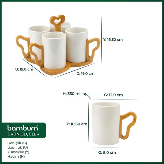 Bambum Fugu Bambu Standlı 4lü Kupa Seti