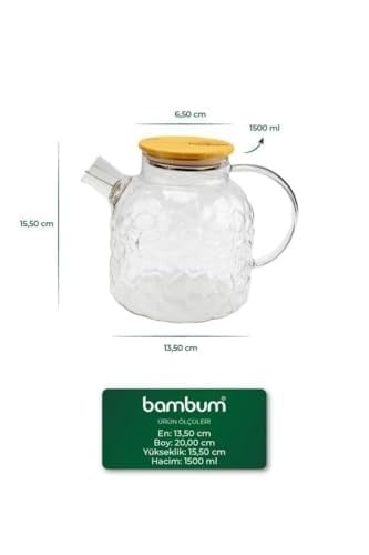 Bambum Juliet - Bambu Kapaklı Cam Demlik 1500ml