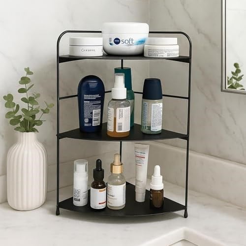 Banyo Mutfak Düzenleyici Organizer Köşe Rafı - Ayarlanabilir 3 Raflı Baharatlık (Siyah)