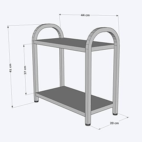 Banyo-Mutfak Toparlayıcı Düzenleyici Organizer 2 Katlı Geniş Metal Beyaz Bambu Tezgah Üstü Raf Bambu