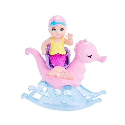 Barbie-Dreamtopia Deniz Kızı Bebek ve Çocuk Oyun Alanı - Seçenekler: deniz kızı ile deniz bebeği bakım seti...