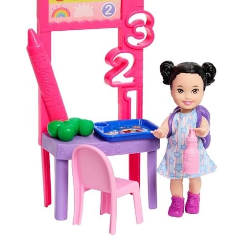 Barbie Kariyer Bebekleri öğretmen oyun seti, çıkarılabilir elbise giyen bebek, küçük çocuk figürü, sınıf tahtası ve aksesuarlar, JMK16