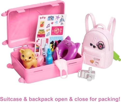 Barbie Seyahatte Bebeği ve Aksesuarları Barbie bebek ve aksesuarları, yavru köpeğiyle seyahat seti HJY18
