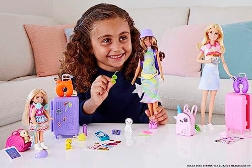 Barbie Seyahatte Chelsea Bebek ve Aksesuarları Barbie oyuncakları, Chelsea™ bebek ve aksesuarları, yavru köpeğiyle seyahat seti HJY17