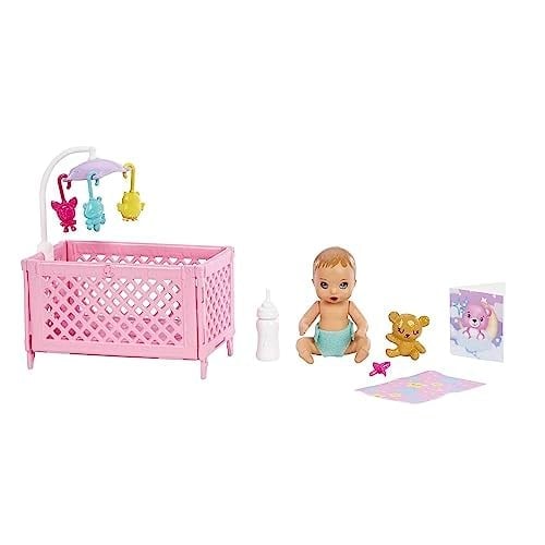 Barbie ve aksesuarları, Skipper bebek, uykulu bebek figürü ve beşikli oyun seti, mobilya ve temalı aksesuarlar, Bebek Bakıcısı, HJY33
