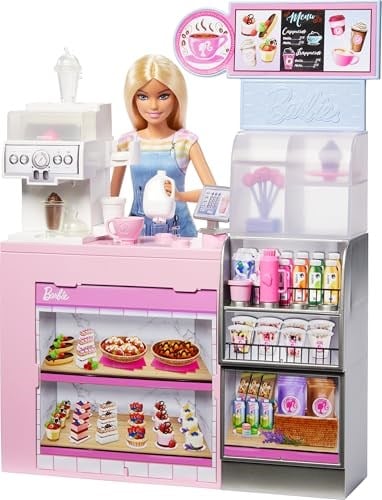 Barbienin Kahve Dükkanı Barbienin Kahve Dükkanı oyun seti sarışın barista Barbie, kahve makinesi ve 10dan fazla aksesuar HXN94