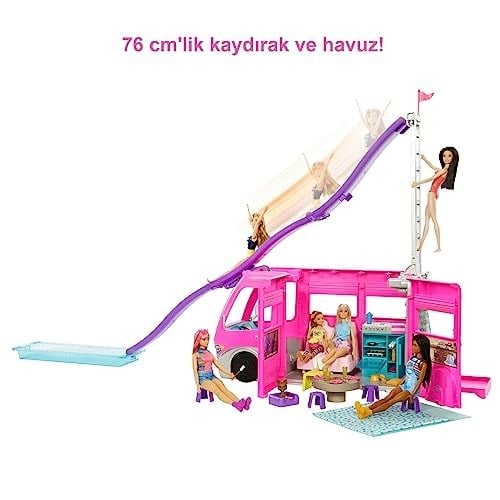 Barbienin YENİ Rüya Karavanı 76 cm yükseklik, havuz, kaydırak ve 60tan fazla aksesuar HCD46