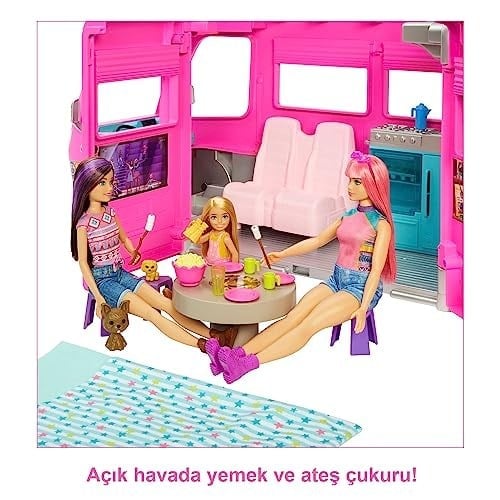 Barbienin YENİ Rüya Karavanı 76 cm yükseklik, havuz, kaydırak ve 60tan fazla aksesuar HCD46