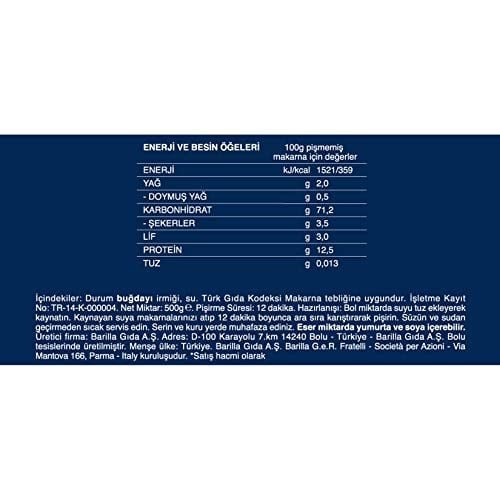 Barilla Mantı Makarna (Pipe Rigate) 500 g. 3lü paket