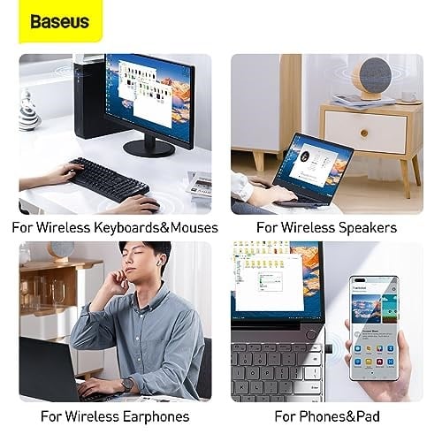 Baseus BA04 Mini Bluetooth Adaptör USB Alıcı Bluetooth 5.0 Siyah