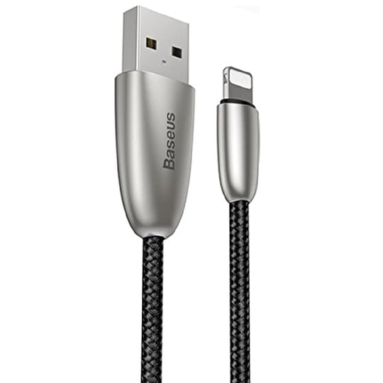 Baseus Torch Serisi Alüminyum Alaşım Örgü Tasarım 1.5A 2 Metre Lightning ile Uyumlu Data ve Şarj Kablosu Siyah