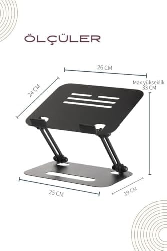 Basic 2 Tüm Modellerle Uyumlu Metal Kolay Ayarlanır Katlanabilir Siyah Laptop Standı Yükseltici Laptop Sehpası