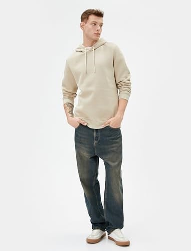 Basic Kapşonlu Sweatshirt Uzun Kollu Ribanalı Şardonlu