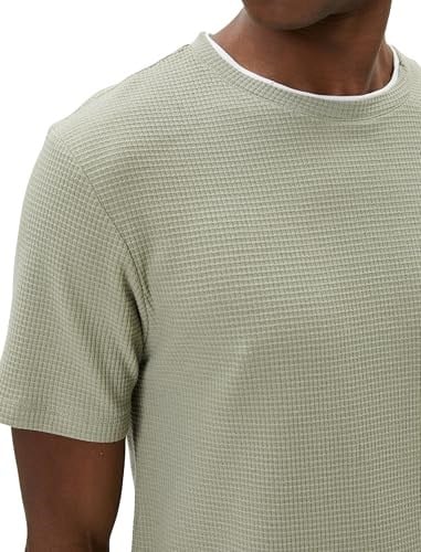 Basic Tişört Kumaş Detaylı Bisiklet Yaka Slim Fit Dokulu