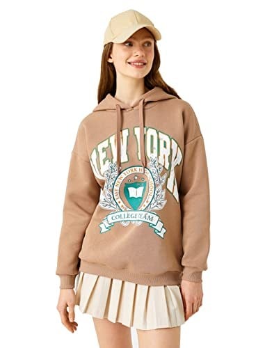 Baskılı Kapüşonlu Kolej Sweatshirt İçi Polarlı
