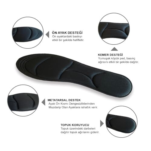 BC03 | Memory Foam, Tüm Ayakkabılarla Uyumlu, Rahat, Konfor, Darbe Emici Ve Yumuşak Iç Tabanlık (Siyah, 40-45)