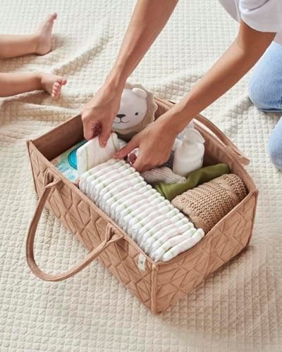 Bebek Bezi Caddy Organizatörü, Kız ve Erkek İstasyonu Değiştirmek için Yumuşak Kreş Saklama Sepeti - Bebek Kayıt Defteri Olması Gerekenler, Yenidoğan Temelleri - Bebek Duşları için Hediye, Araba Caddy
