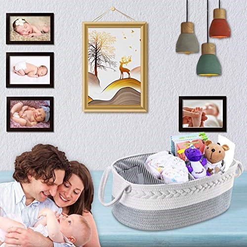 Bebek Bezi Caddy Organizer - Ekstra Büyük Bez Caddy Halat Kreş Saklama Kutusu - 8 Cepli, 5 Bölmeli ve 2 Çıkarılabilir Bölücü ile Bebek Sepeti