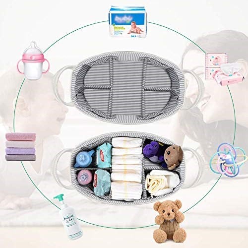 Bebek Bezi Caddy Organizer - Ekstra Büyük Bez Caddy Halat Kreş Saklama Kutusu - 8 Cepli, 5 Bölmeli ve 2 Çıkarılabilir Bölücü ile Bebek Sepeti