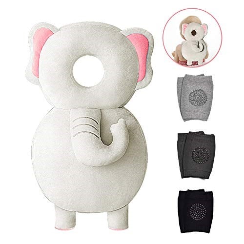 Bebek Kafası Koruyucu ve Bebek Diz Pedleri, emekleme için, Yeni Yürüyen Çocuk Kafa Güvenlik Pedi Yastık Ayarlanabilir Sırt Çantası, Yürüyüş ve Emekleme için Bebek Sırt Koruması, 5-24 ay, Fil