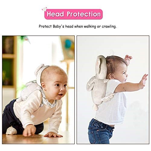 Bebek Kafası Koruyucu ve Bebek Diz Pedleri, emekleme için, Yeni Yürüyen Çocuk Kafa Güvenlik Pedi Yastık Ayarlanabilir Sırt Çantası, Yürüyüş ve Emekleme için Bebek Sırt Koruması, 5-24 ay, Fil