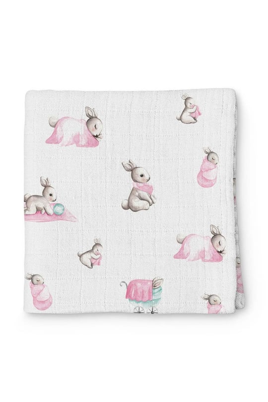 Bebek Müslin Müslin Örtü 120120 cm Bébé Lapin Rose THROW1219