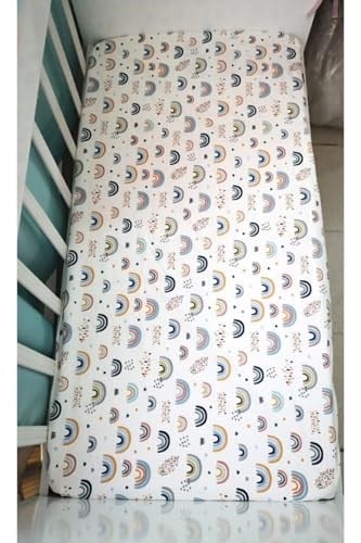 Bebek Özel%100 Pamuklu Bebek Lastikli Çarşaf 65x95 cm, Gökkuşağı