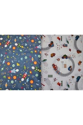 Bebek Özel%100 Pamuklu Çocuk Beşik Yatak Seti, 70x100 cm, Trafik ve Mavi Galaksi Desenli, Yorgan, Yastık ve Çarşaf