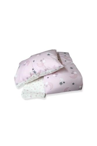 Bebek Özel%100 Pamuklu Kız Bebek Nevresim Takımı 100x150 Pembe Ay Yıldızlı